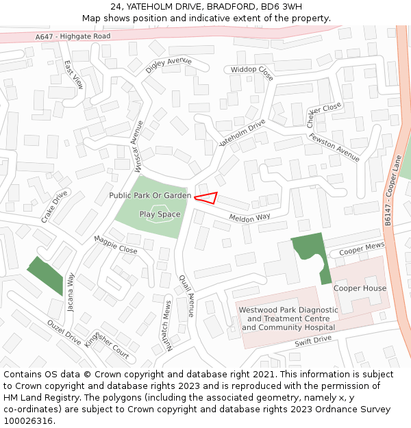 24, YATEHOLM DRIVE, BRADFORD, BD6 3WH: Location map and indicative extent of plot