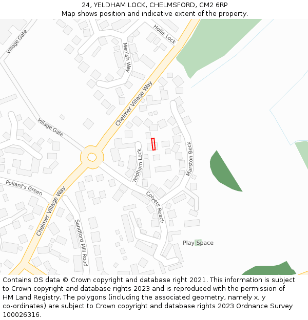 24, YELDHAM LOCK, CHELMSFORD, CM2 6RP: Location map and indicative extent of plot