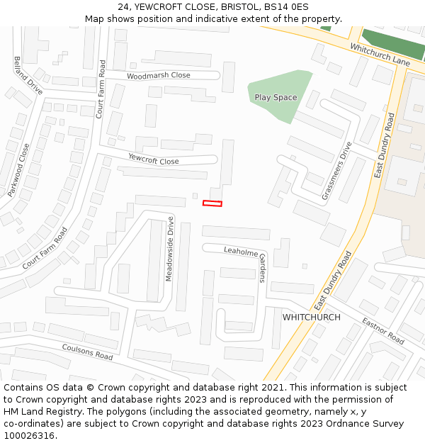 24, YEWCROFT CLOSE, BRISTOL, BS14 0ES: Location map and indicative extent of plot