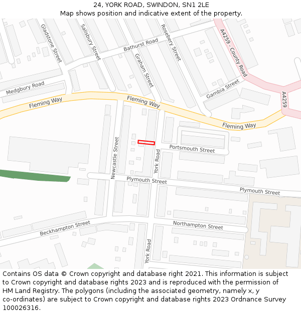 24, YORK ROAD, SWINDON, SN1 2LE: Location map and indicative extent of plot