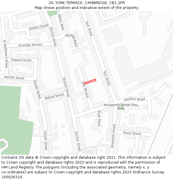 24, YORK TERRACE, CAMBRIDGE, CB1 2PR: Location map and indicative extent of plot