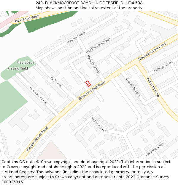 240, BLACKMOORFOOT ROAD, HUDDERSFIELD, HD4 5RA: Location map and indicative extent of plot