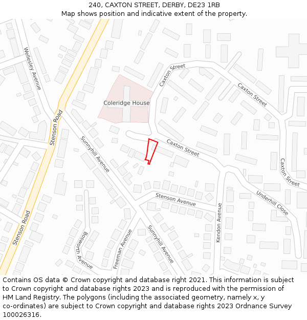 240, CAXTON STREET, DERBY, DE23 1RB: Location map and indicative extent of plot