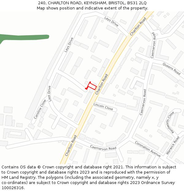 240, CHARLTON ROAD, KEYNSHAM, BRISTOL, BS31 2LQ: Location map and indicative extent of plot