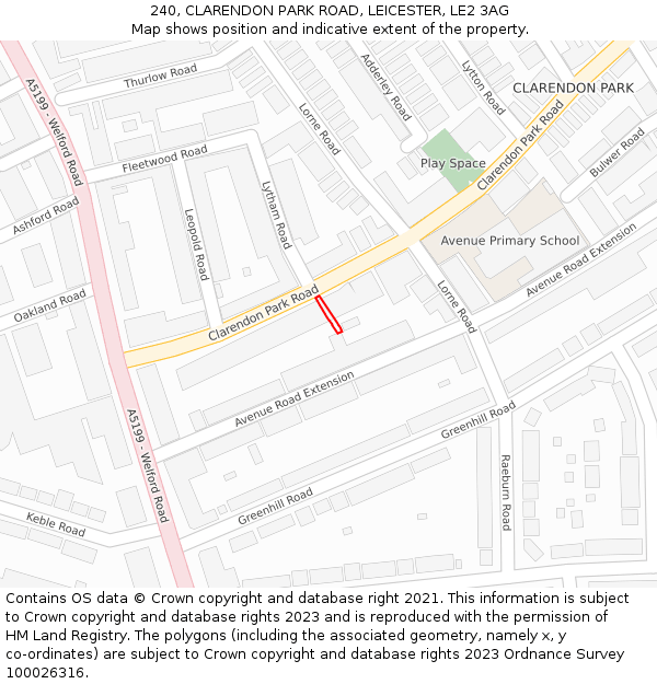240, CLARENDON PARK ROAD, LEICESTER, LE2 3AG: Location map and indicative extent of plot
