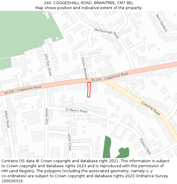 240, COGGESHALL ROAD, BRAINTREE, CM7 9EL: Location map and indicative extent of plot