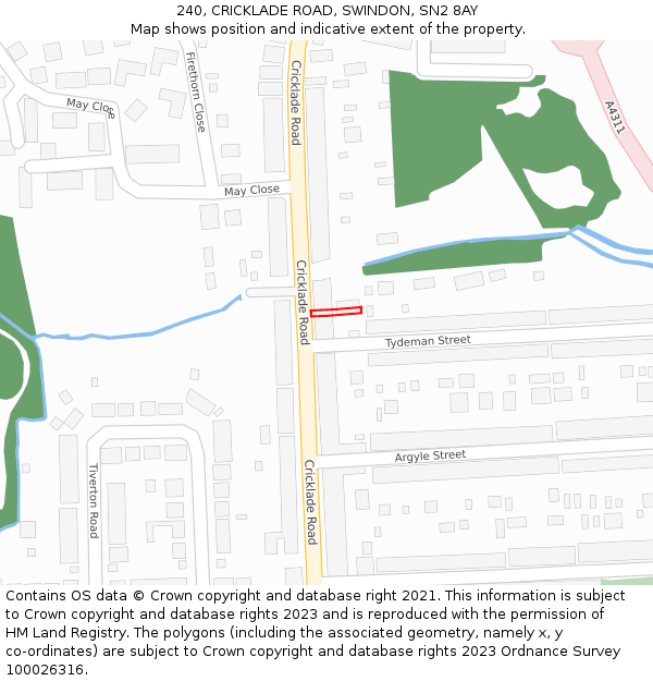 240, CRICKLADE ROAD, SWINDON, SN2 8AY: Location map and indicative extent of plot