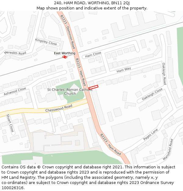 240, HAM ROAD, WORTHING, BN11 2QJ: Location map and indicative extent of plot
