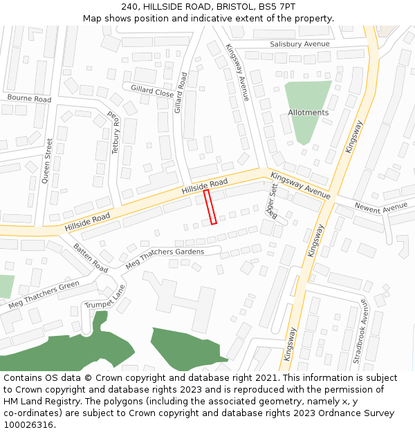 240, HILLSIDE ROAD, BRISTOL, BS5 7PT: Location map and indicative extent of plot