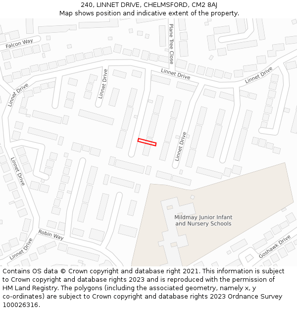 240, LINNET DRIVE, CHELMSFORD, CM2 8AJ: Location map and indicative extent of plot