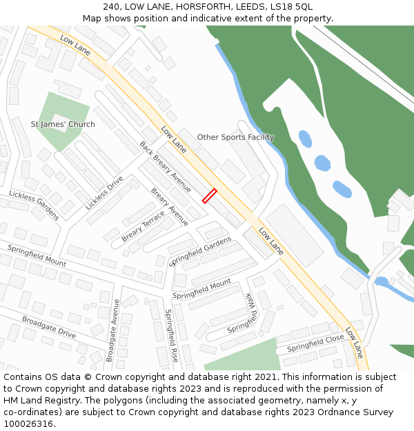 240, LOW LANE, HORSFORTH, LEEDS, LS18 5QL: Location map and indicative extent of plot