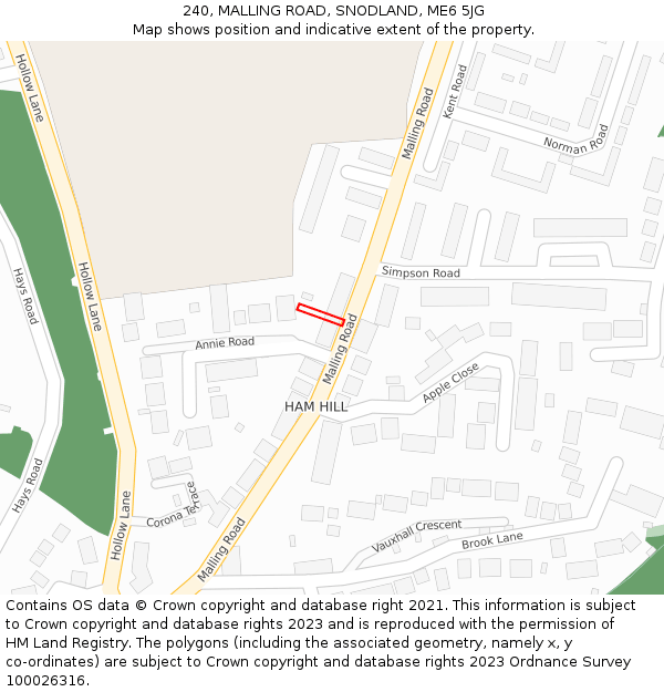 240, MALLING ROAD, SNODLAND, ME6 5JG: Location map and indicative extent of plot