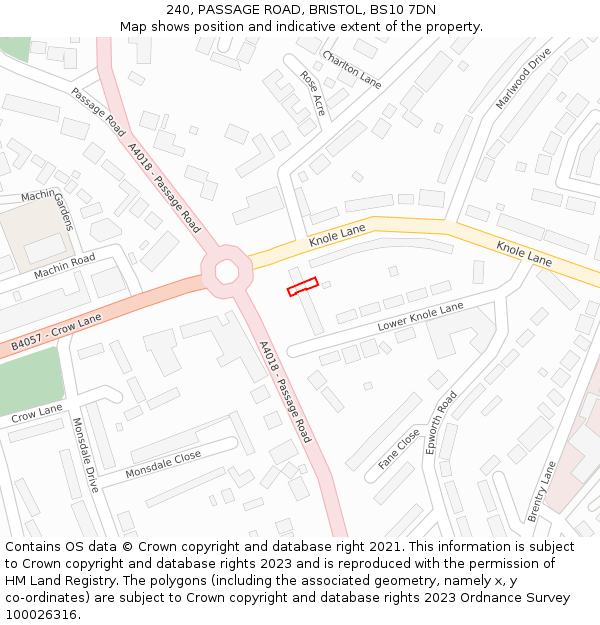 240, PASSAGE ROAD, BRISTOL, BS10 7DN: Location map and indicative extent of plot