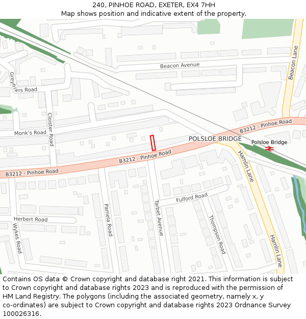 240, PINHOE ROAD, EXETER, EX4 7HH: Location map and indicative extent of plot