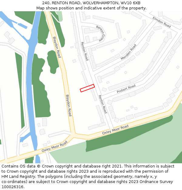 240, RENTON ROAD, WOLVERHAMPTON, WV10 6XB: Location map and indicative extent of plot