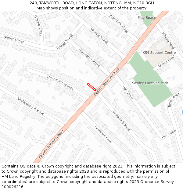 240, TAMWORTH ROAD, LONG EATON, NOTTINGHAM, NG10 3GU: Location map and indicative extent of plot