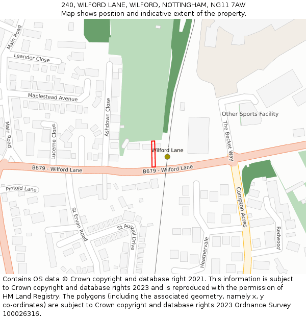 240, WILFORD LANE, WILFORD, NOTTINGHAM, NG11 7AW: Location map and indicative extent of plot