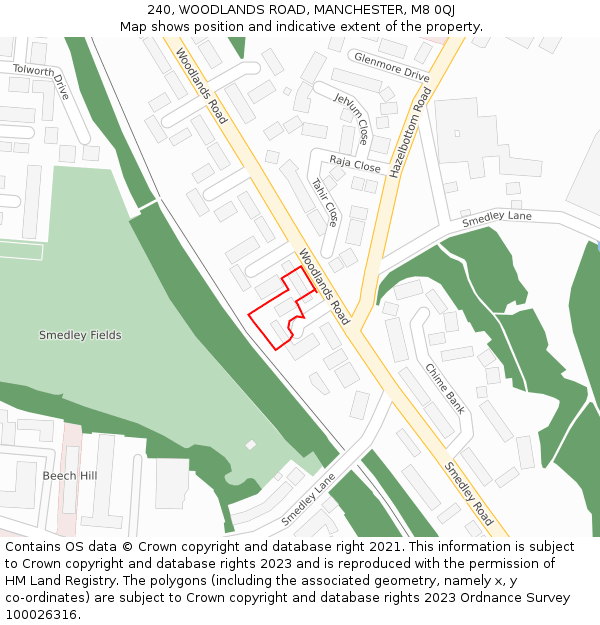 240, WOODLANDS ROAD, MANCHESTER, M8 0QJ: Location map and indicative extent of plot
