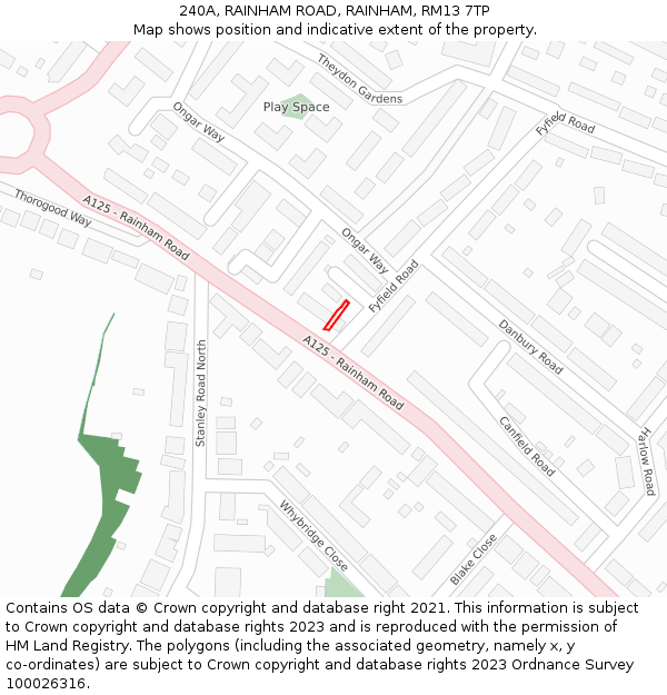 240A, RAINHAM ROAD, RAINHAM, RM13 7TP: Location map and indicative extent of plot