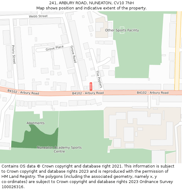 241, ARBURY ROAD, NUNEATON, CV10 7NH: Location map and indicative extent of plot