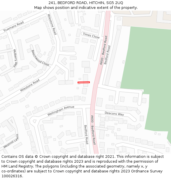 241, BEDFORD ROAD, HITCHIN, SG5 2UQ: Location map and indicative extent of plot