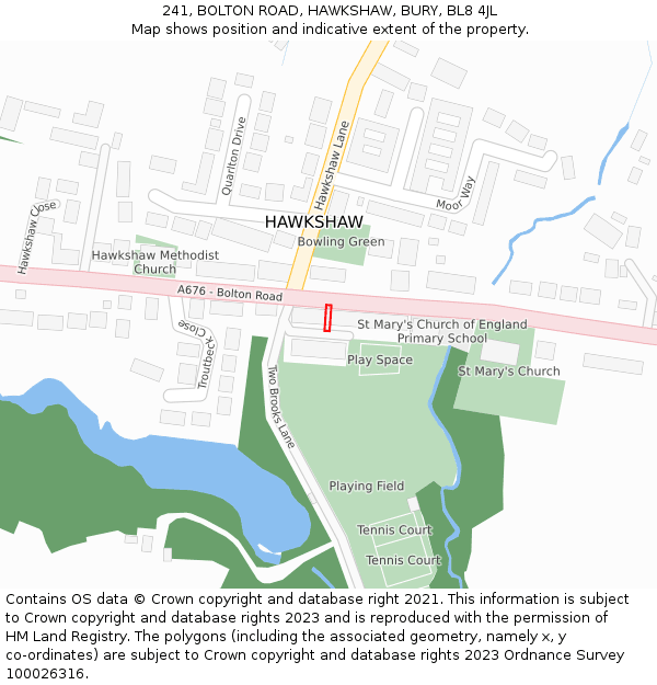 241, BOLTON ROAD, HAWKSHAW, BURY, BL8 4JL: Location map and indicative extent of plot