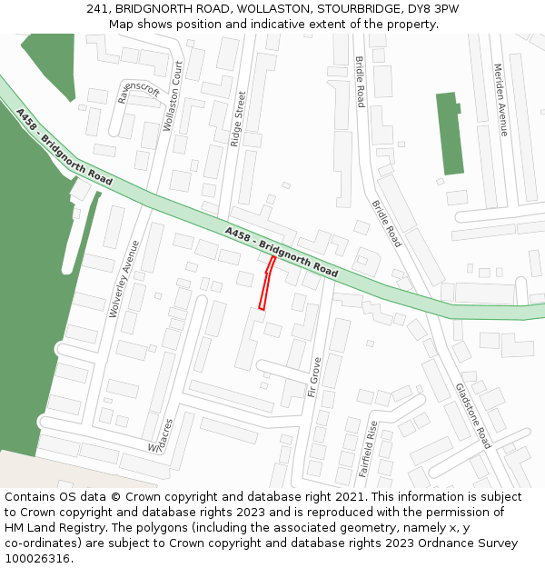 241, BRIDGNORTH ROAD, WOLLASTON, STOURBRIDGE, DY8 3PW: Location map and indicative extent of plot