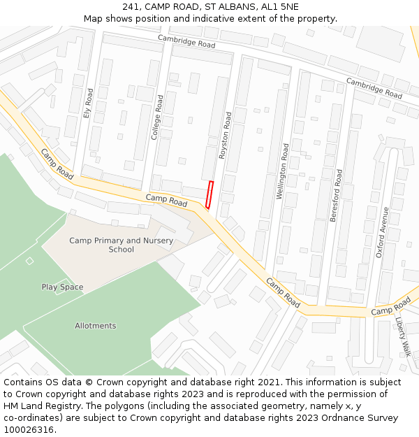 241, CAMP ROAD, ST ALBANS, AL1 5NE: Location map and indicative extent of plot