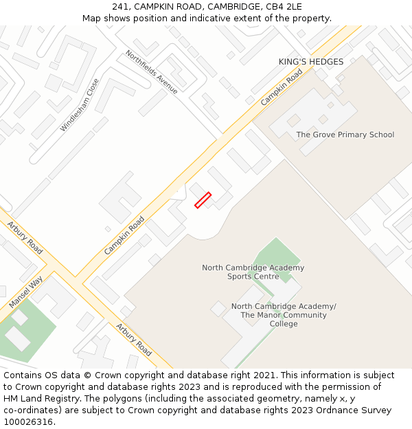 241, CAMPKIN ROAD, CAMBRIDGE, CB4 2LE: Location map and indicative extent of plot