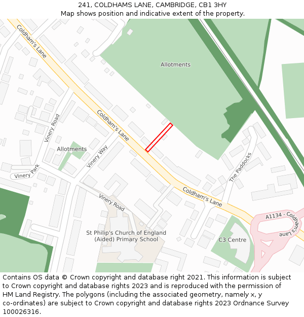 241, COLDHAMS LANE, CAMBRIDGE, CB1 3HY: Location map and indicative extent of plot