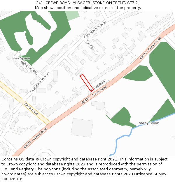 241, CREWE ROAD, ALSAGER, STOKE-ON-TRENT, ST7 2JJ: Location map and indicative extent of plot