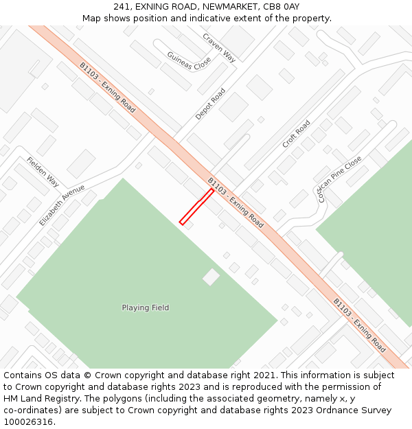241, EXNING ROAD, NEWMARKET, CB8 0AY: Location map and indicative extent of plot