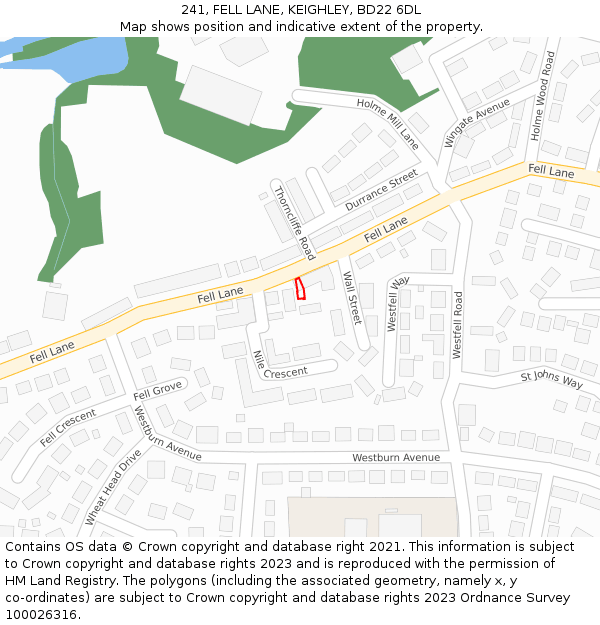 241, FELL LANE, KEIGHLEY, BD22 6DL: Location map and indicative extent of plot