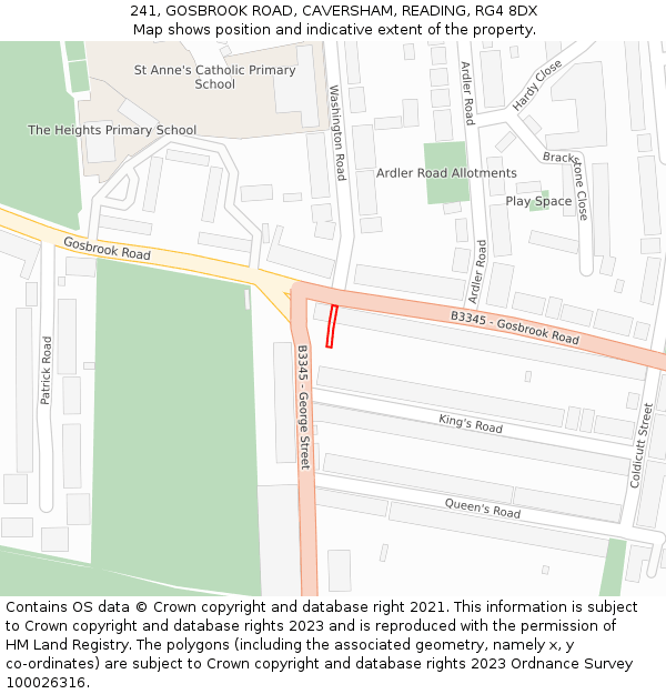 241, GOSBROOK ROAD, CAVERSHAM, READING, RG4 8DX: Location map and indicative extent of plot
