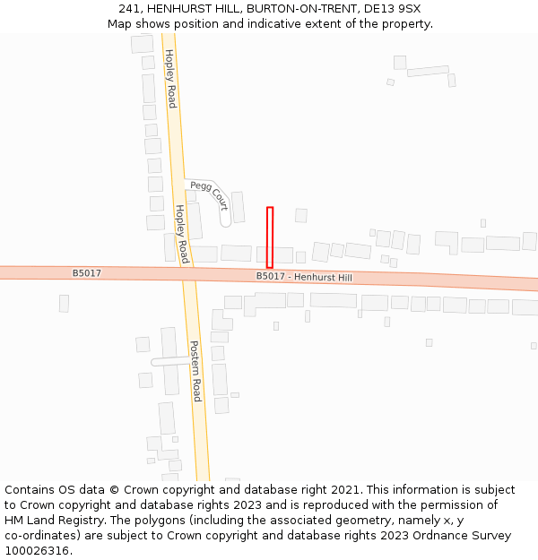 241, HENHURST HILL, BURTON-ON-TRENT, DE13 9SX: Location map and indicative extent of plot