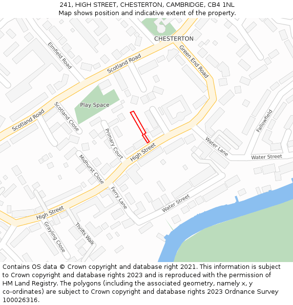 241, HIGH STREET, CHESTERTON, CAMBRIDGE, CB4 1NL: Location map and indicative extent of plot