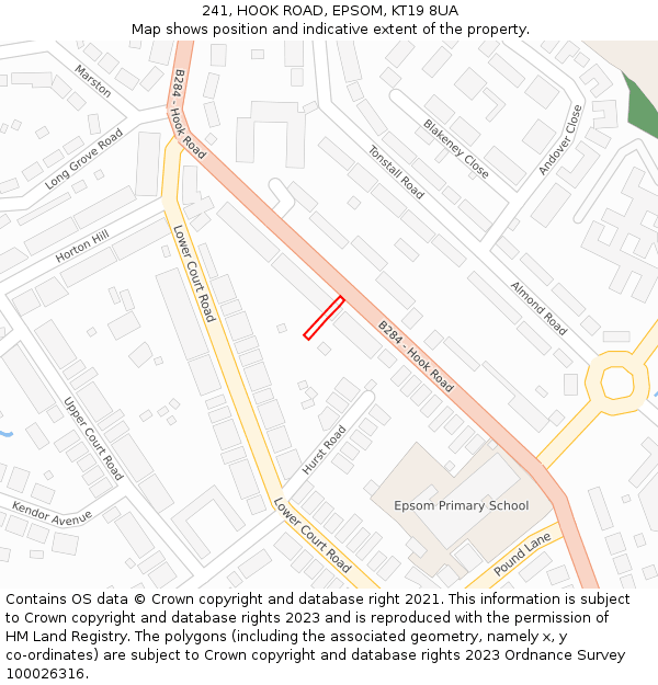 241, HOOK ROAD, EPSOM, KT19 8UA: Location map and indicative extent of plot
