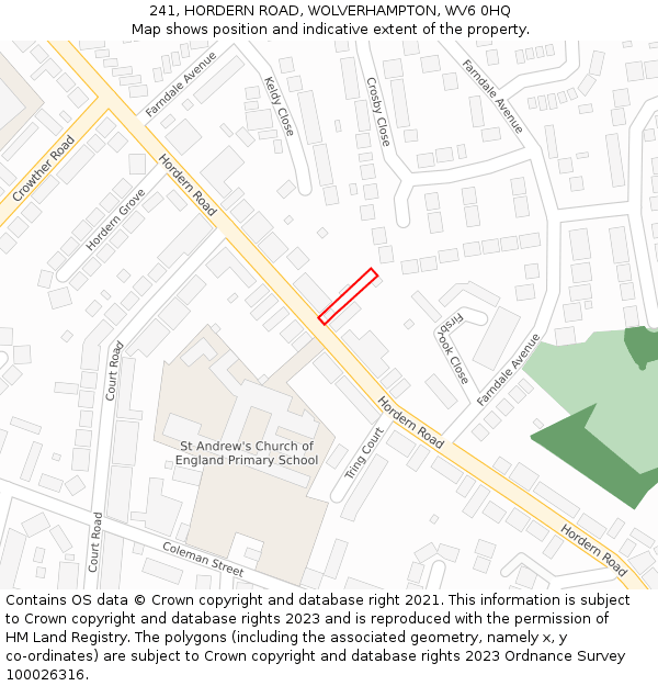 241, HORDERN ROAD, WOLVERHAMPTON, WV6 0HQ: Location map and indicative extent of plot