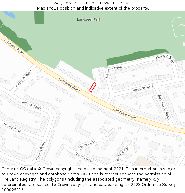 241, LANDSEER ROAD, IPSWICH, IP3 0HJ: Location map and indicative extent of plot
