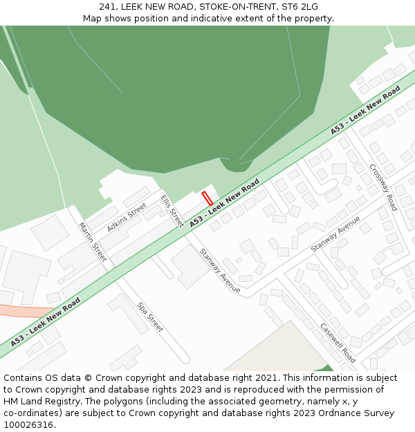 241, LEEK NEW ROAD, STOKE-ON-TRENT, ST6 2LG: Location map and indicative extent of plot