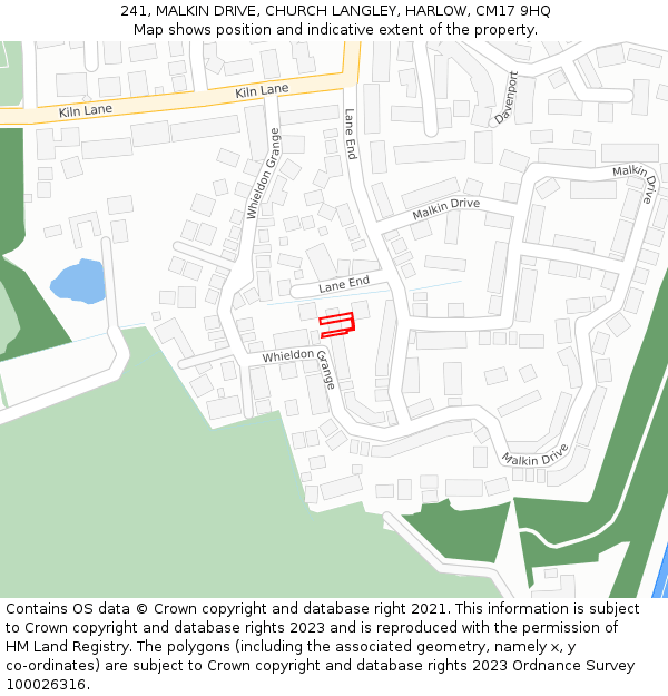 241, MALKIN DRIVE, CHURCH LANGLEY, HARLOW, CM17 9HQ: Location map and indicative extent of plot