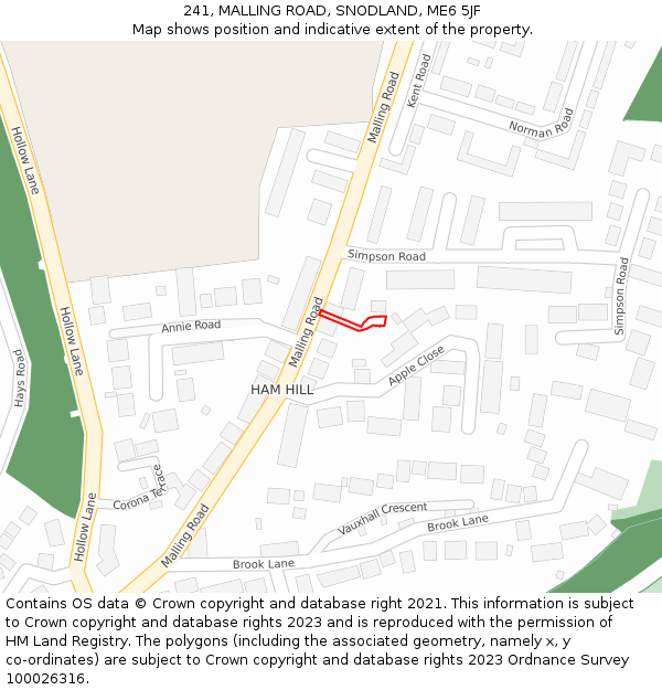 241, MALLING ROAD, SNODLAND, ME6 5JF: Location map and indicative extent of plot