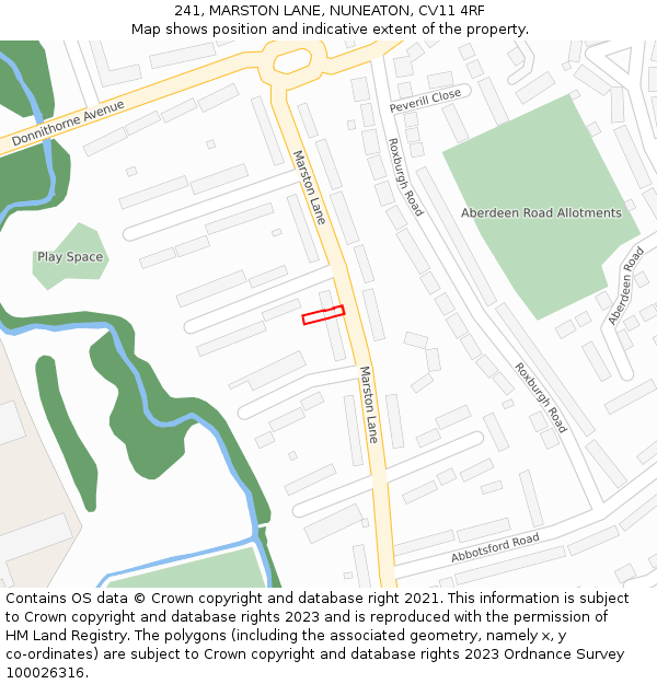 241, MARSTON LANE, NUNEATON, CV11 4RF: Location map and indicative extent of plot