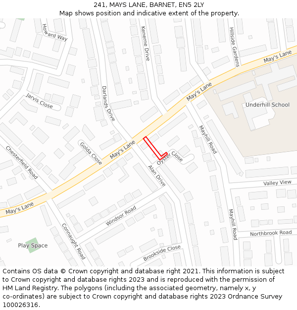241, MAYS LANE, BARNET, EN5 2LY: Location map and indicative extent of plot