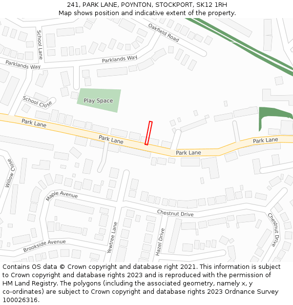 241, PARK LANE, POYNTON, STOCKPORT, SK12 1RH: Location map and indicative extent of plot