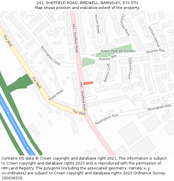 241, SHEFFIELD ROAD, BIRDWELL, BARNSLEY, S70 5TN: Location map and indicative extent of plot