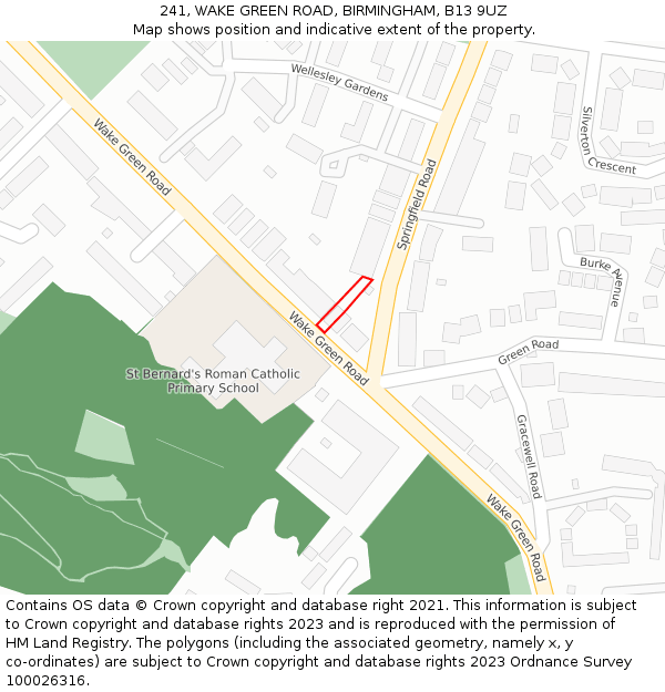 241, WAKE GREEN ROAD, BIRMINGHAM, B13 9UZ: Location map and indicative extent of plot