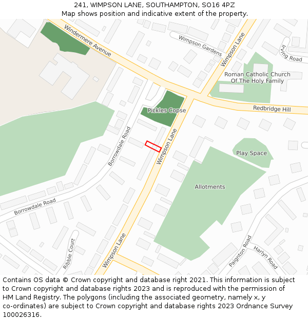241, WIMPSON LANE, SOUTHAMPTON, SO16 4PZ: Location map and indicative extent of plot