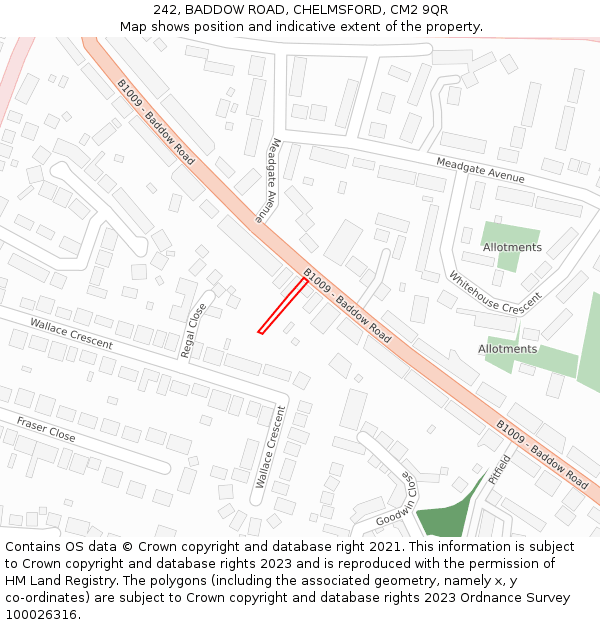 242, BADDOW ROAD, CHELMSFORD, CM2 9QR: Location map and indicative extent of plot