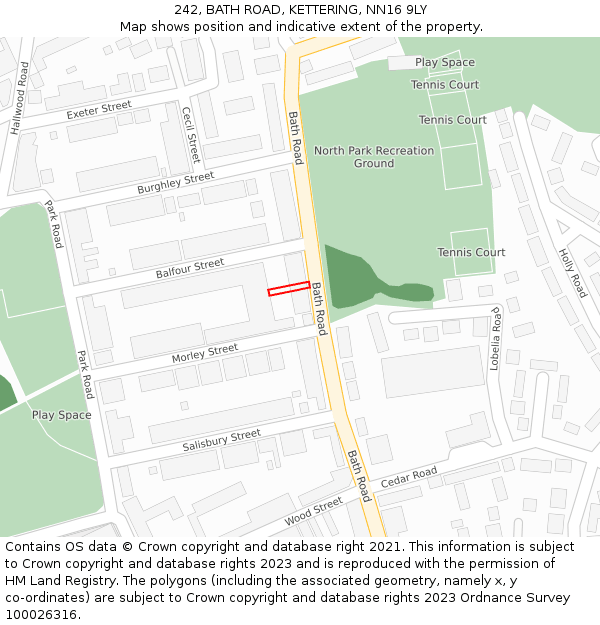 242, BATH ROAD, KETTERING, NN16 9LY: Location map and indicative extent of plot